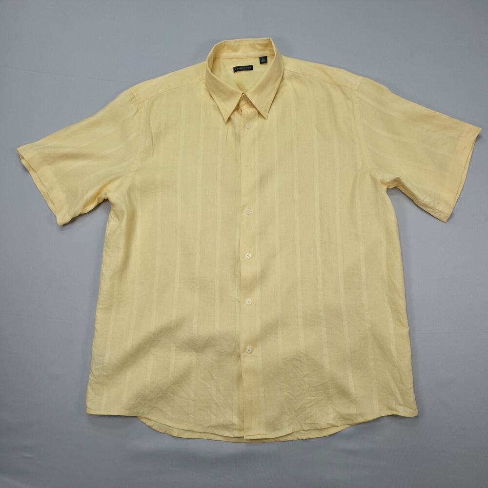 Structure Mens Large Linen Button Up Shirt Casual Resort Camp Striped Top